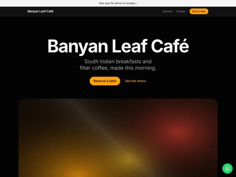 Restaurant & café website design: Banyan Leaf Café example