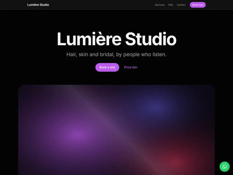 Salon & spa website design: Lumière Studio example